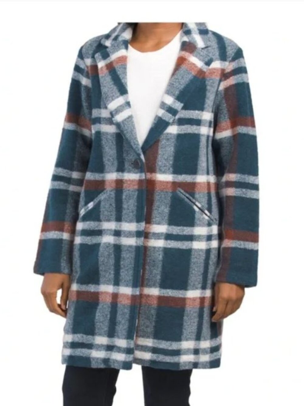 Rachel Zoe XS Green Plaid Wool Blend MIdi Coat Overcoat Single Button Preppy